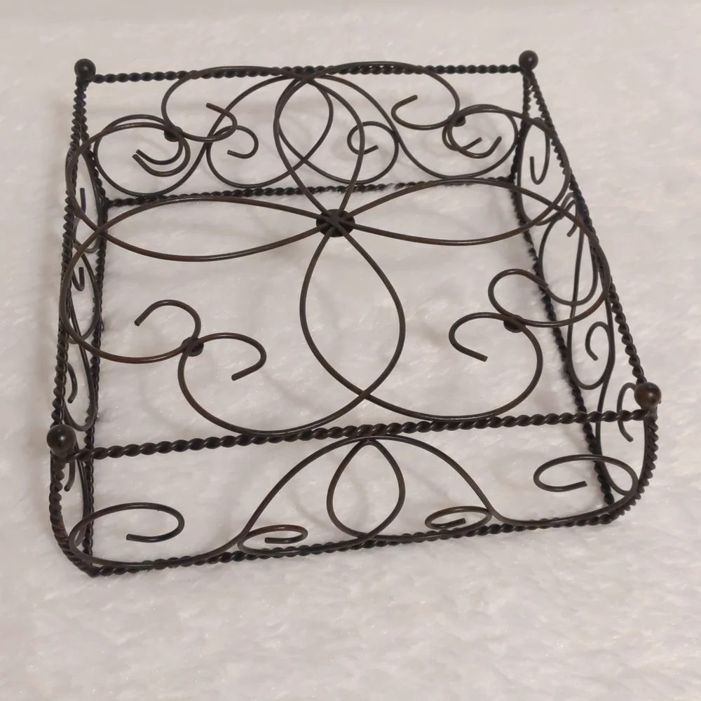 Metal Basket Square Shape Brown Unique Design Holds Napkins, Fruit